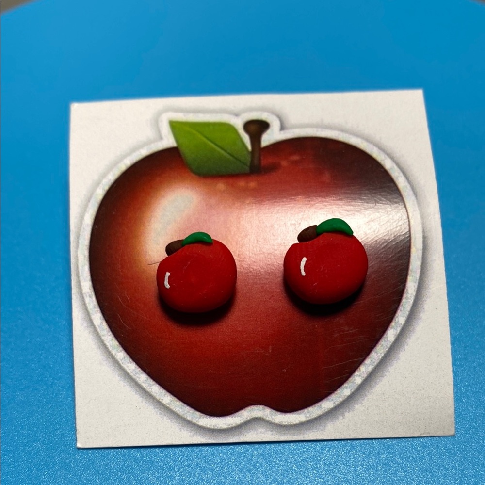 Vibrant Red and Green Apple Earrings with Whimsical Charm